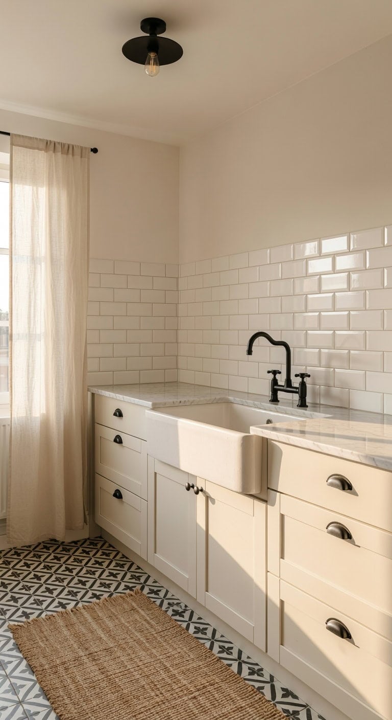 handcrafted tile smooth cabinetry harmonious contrast