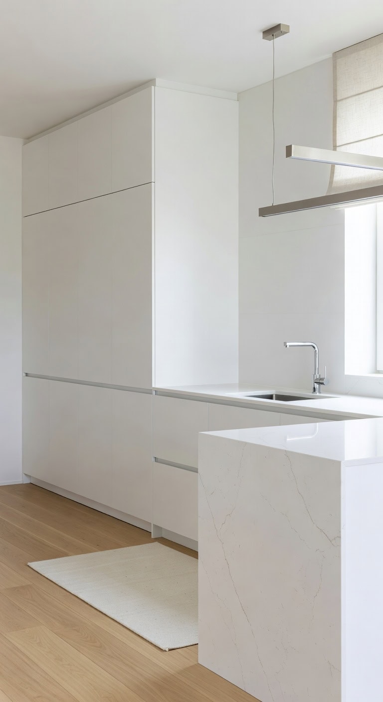 handleless white floor to ceiling monochrome