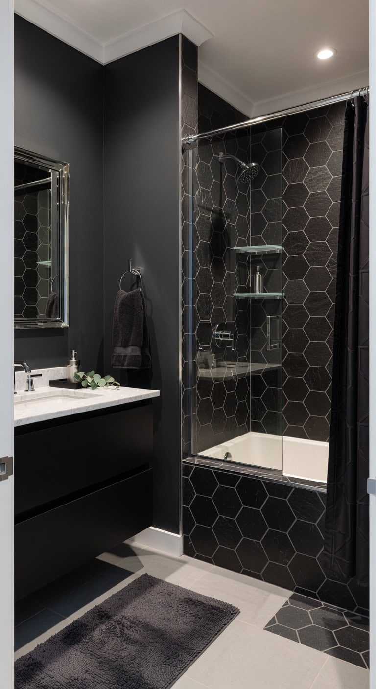 hexagonal slate luxe bath