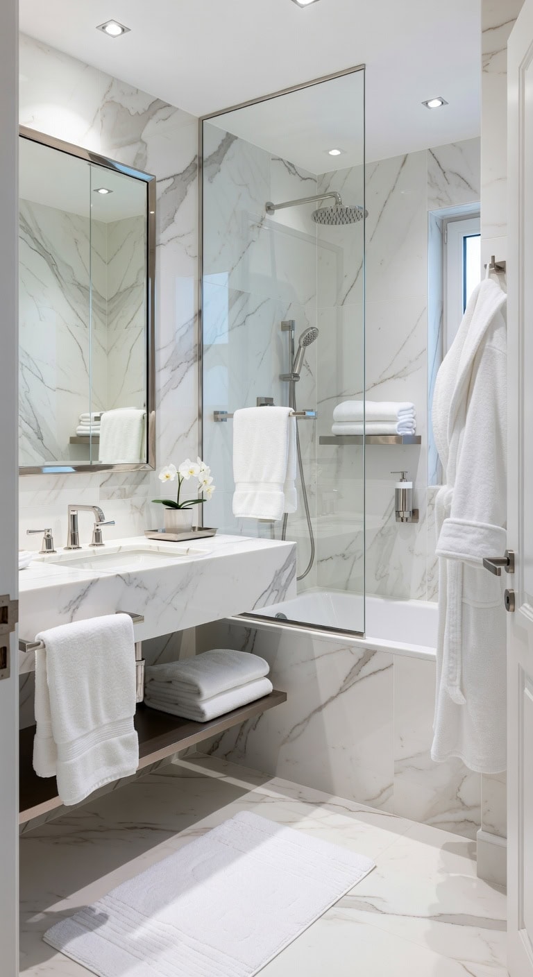 hotel style marble and chrome