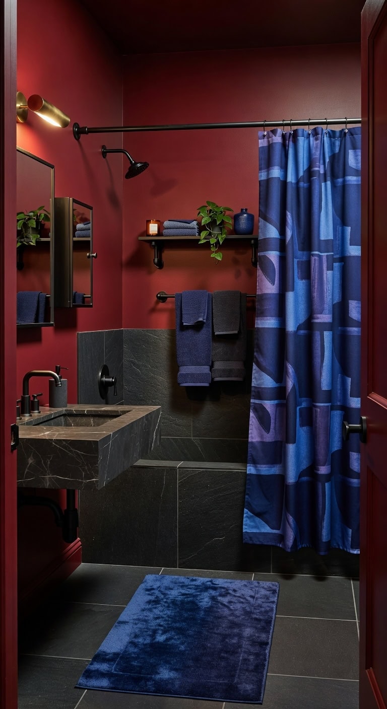 indigo velvet modern bathroom