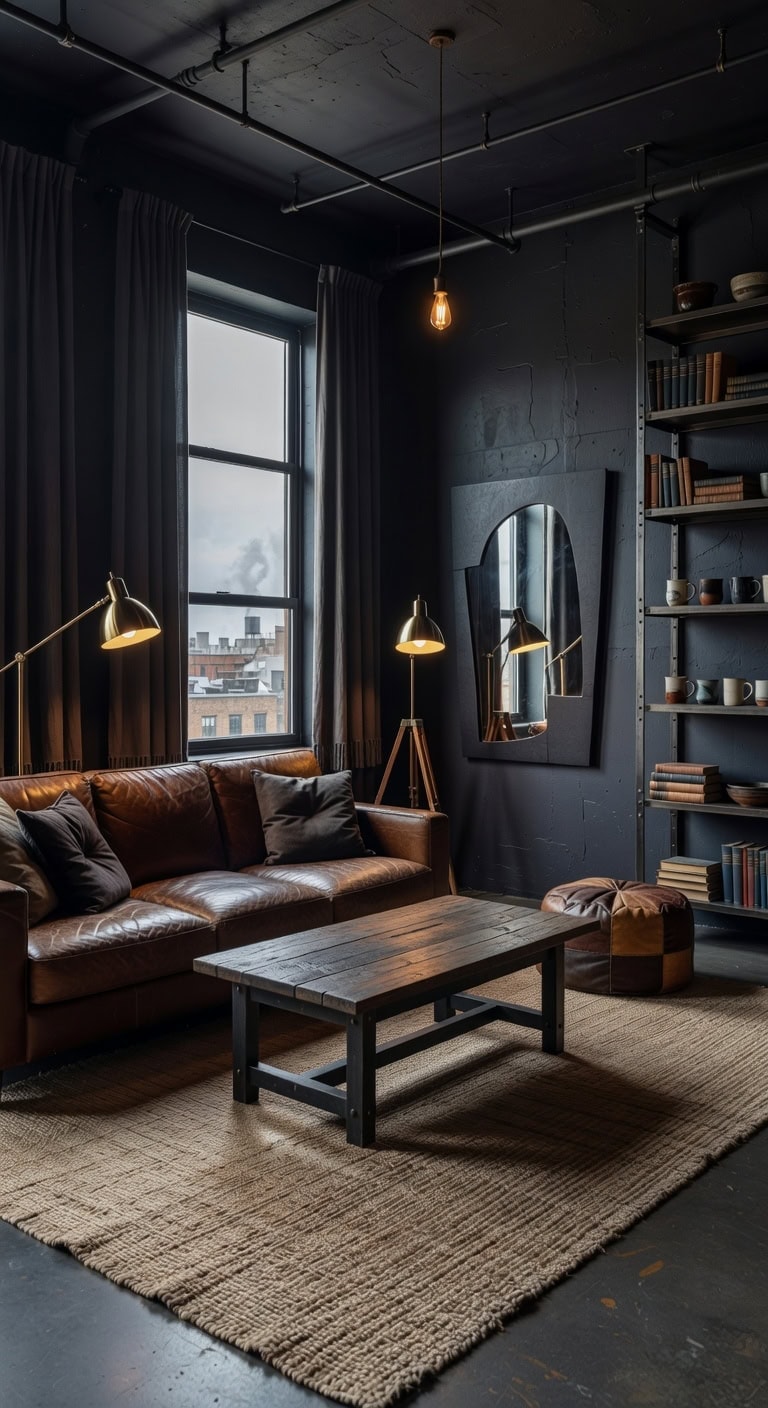 industrial chic leather livingroom