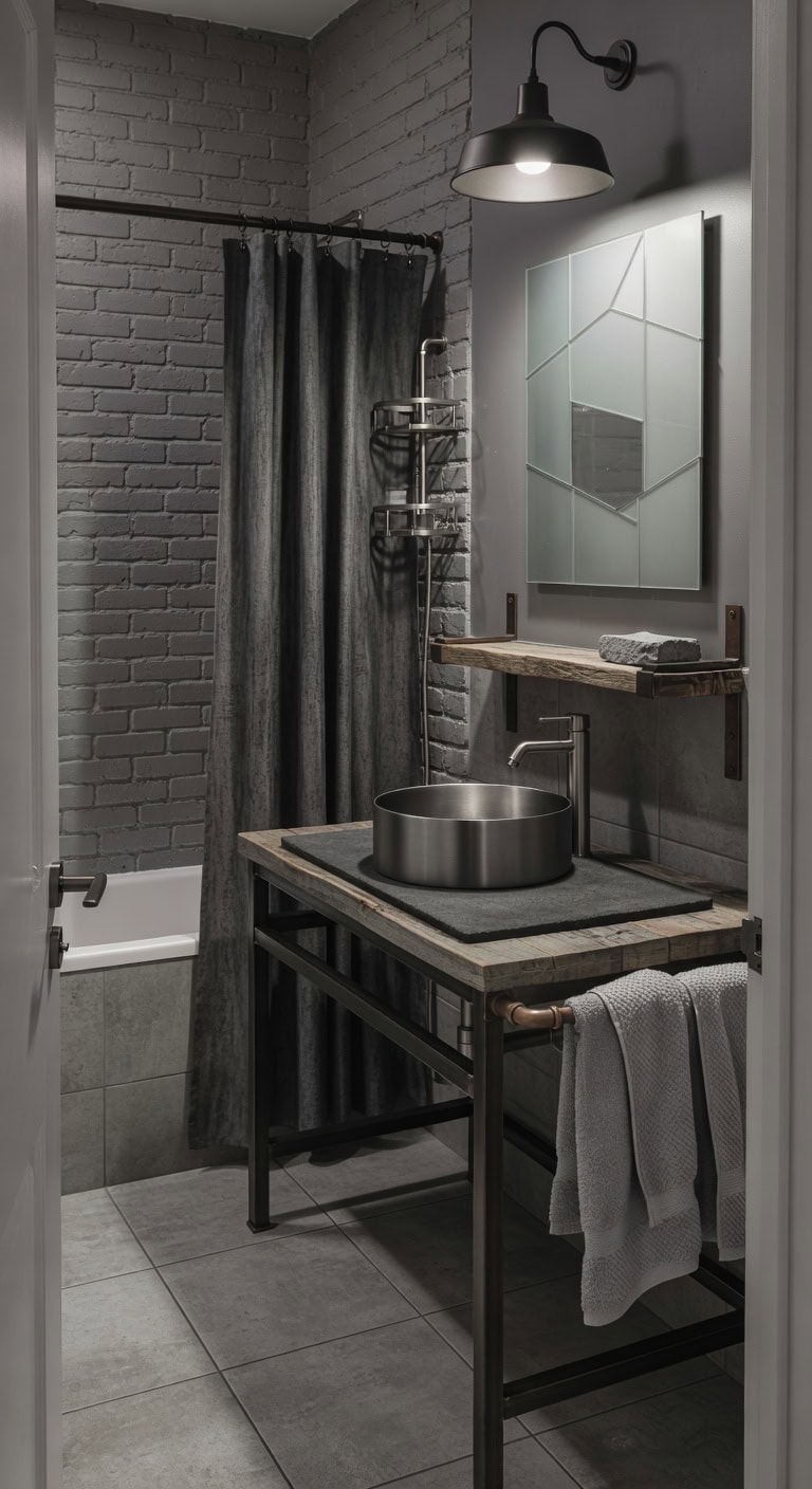 industrial concrete and pipe bathroom