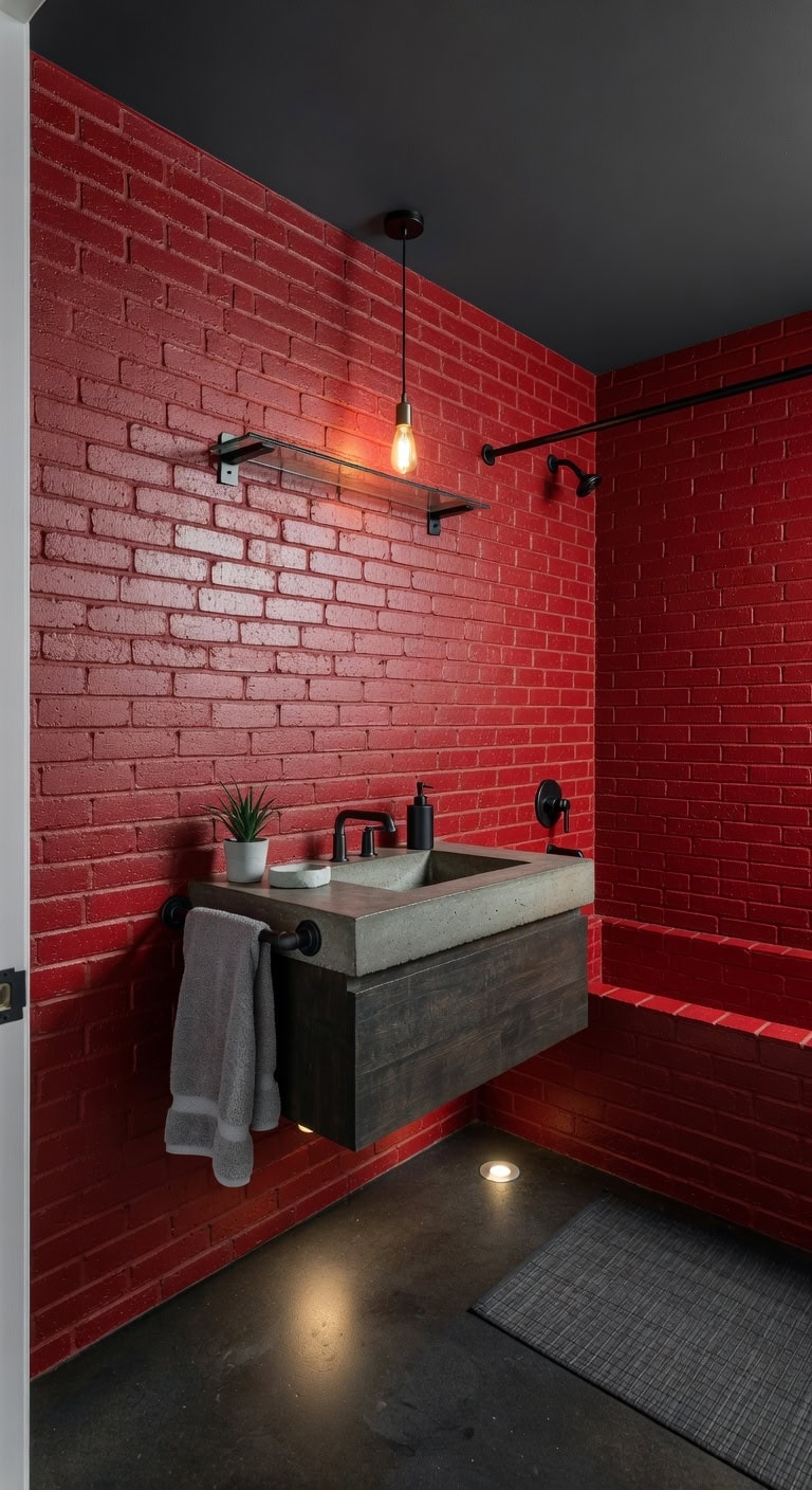 industrial exposed brick bathroom vignette