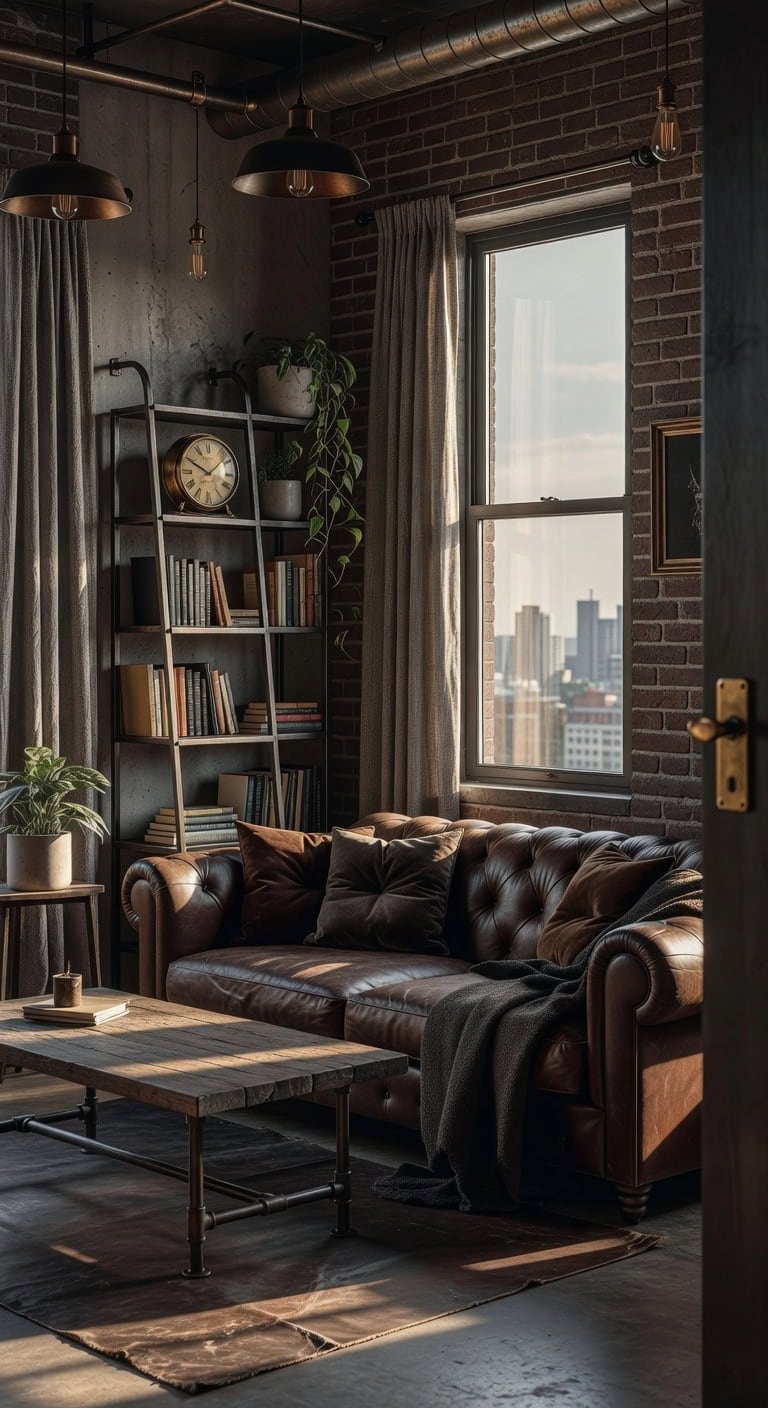 industrial loft with metal shelving