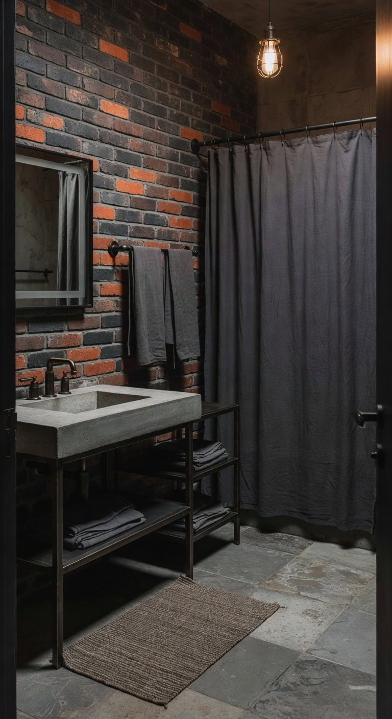 industrial reclaimed brick bathroom