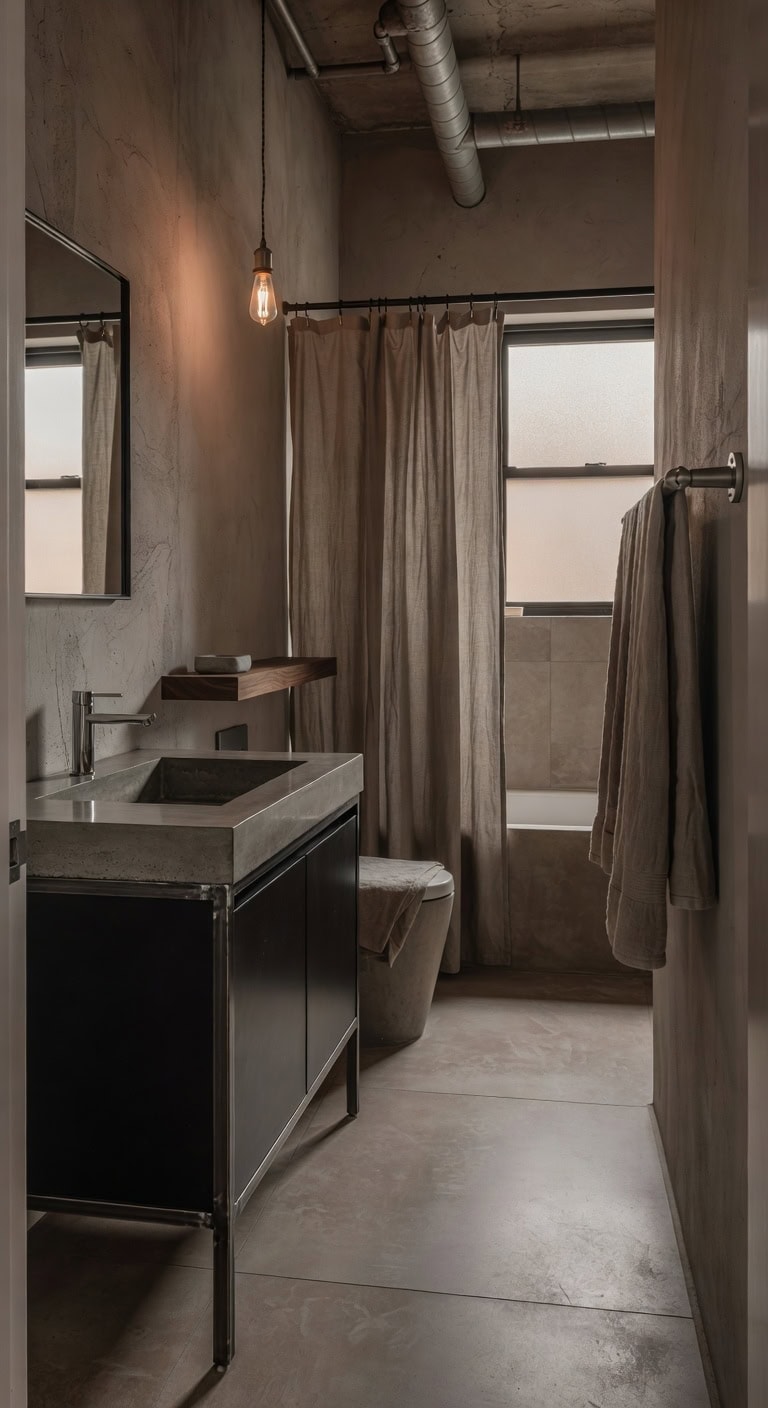 industrial taupe loft bathroom