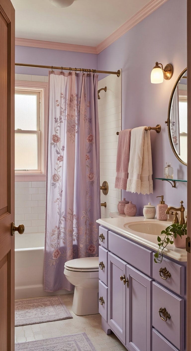 lavender pink vintage romantic bathroom