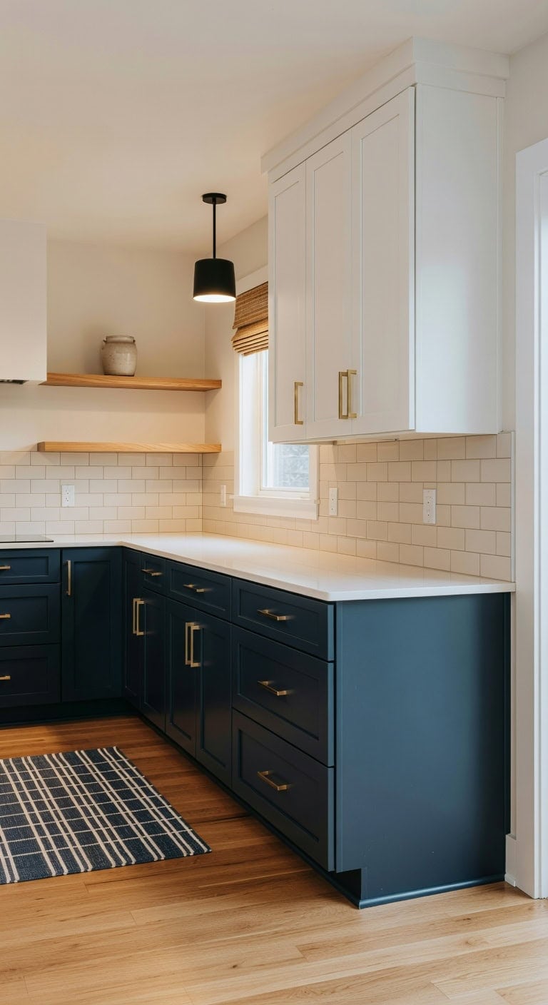 layered intentional two tone kitchen cabinets