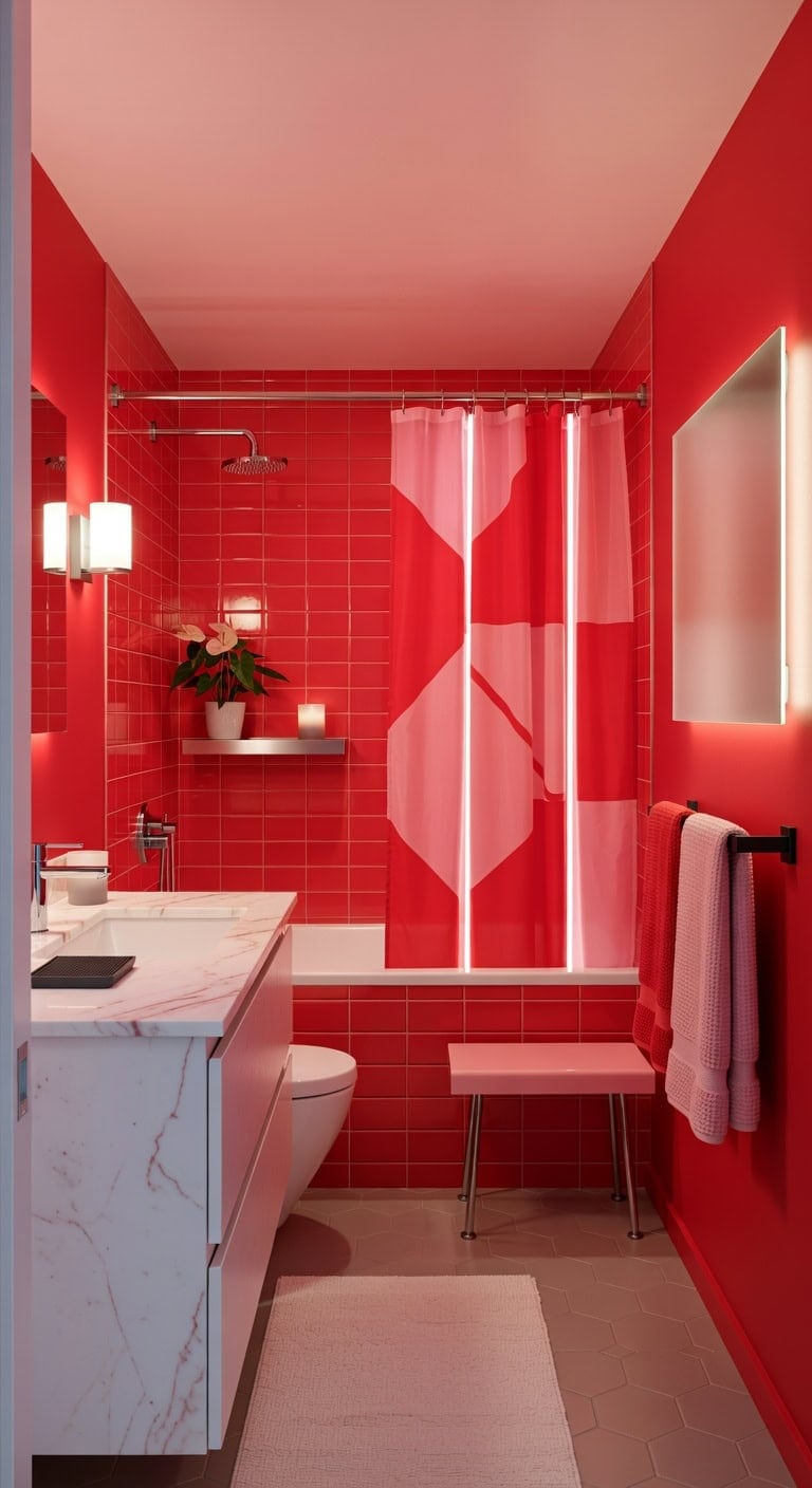 led lit futuristic red pink bathroom