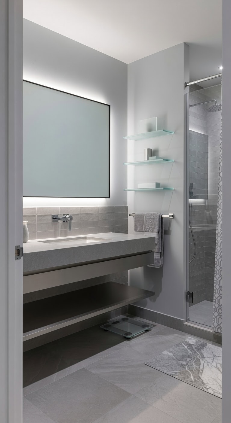 light grey led modern bath