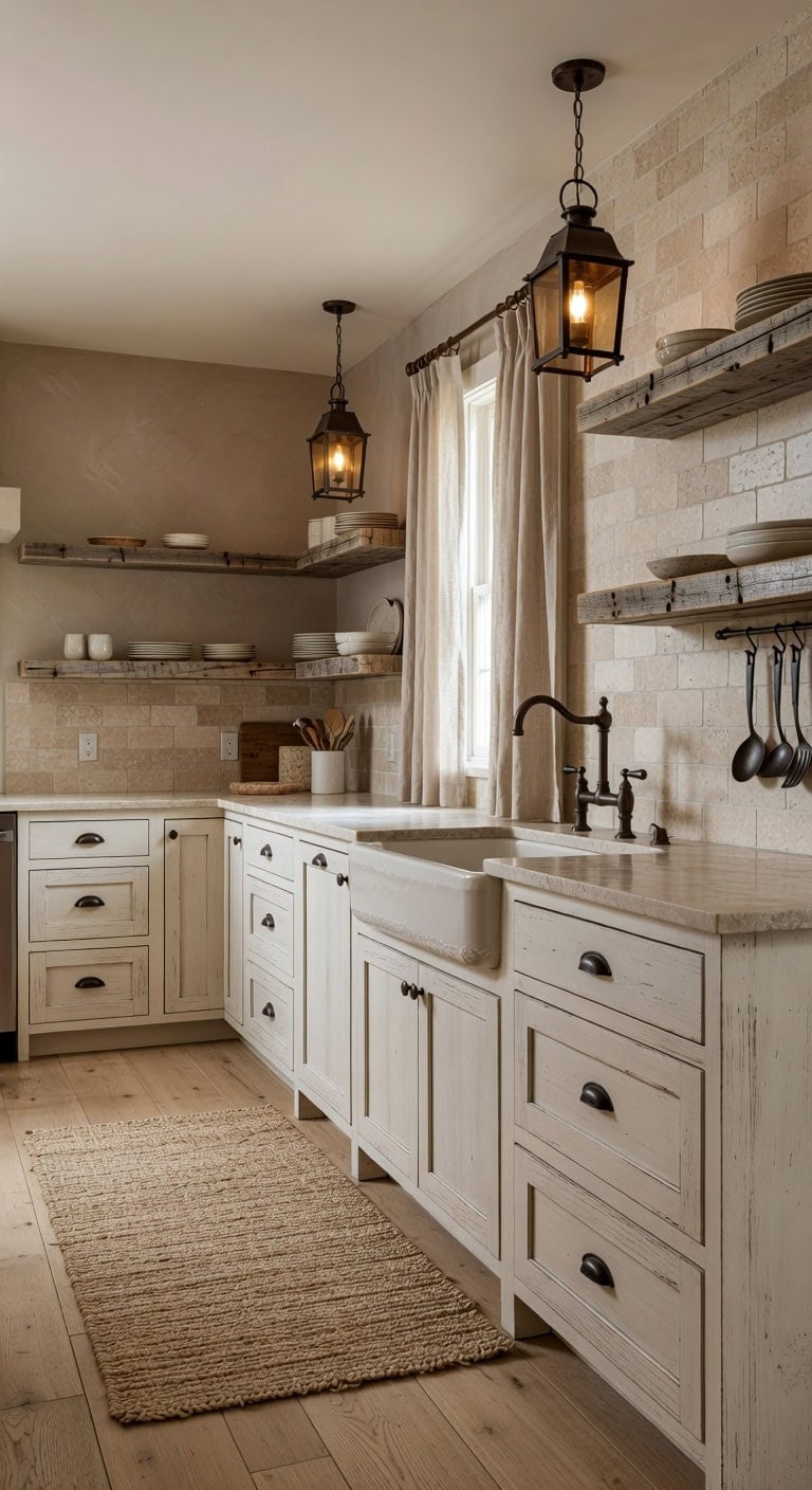 lived in rustic charm through distressed ivory