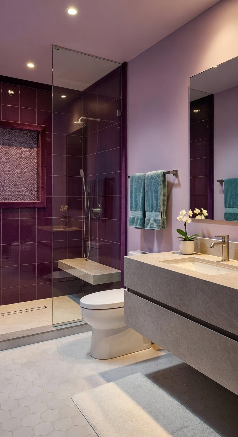 luxurious plum toned spa like shower retreat
