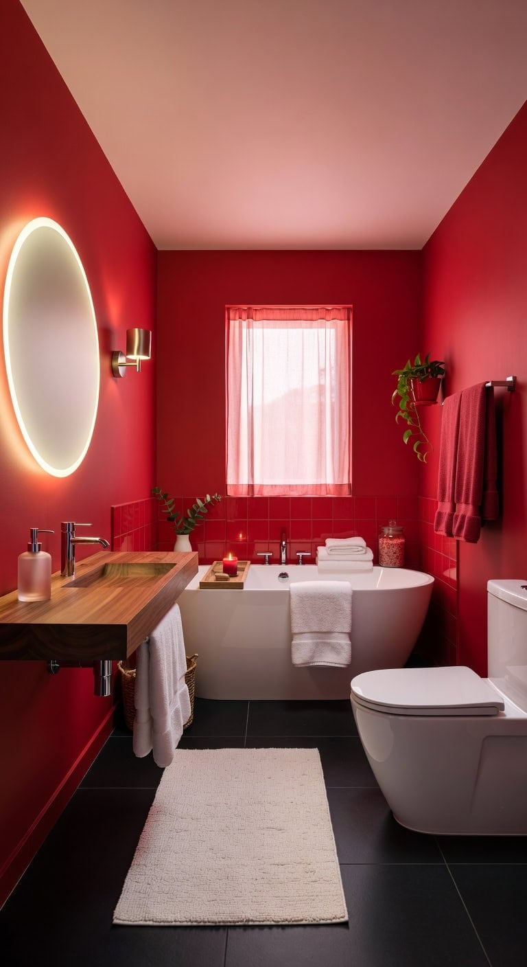 luxurious red bathroom design transformation