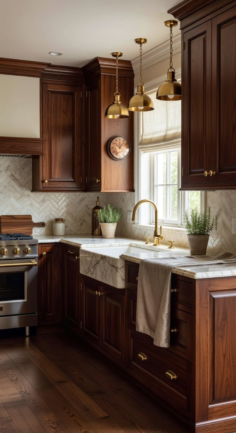 mahogany brass marble elegance