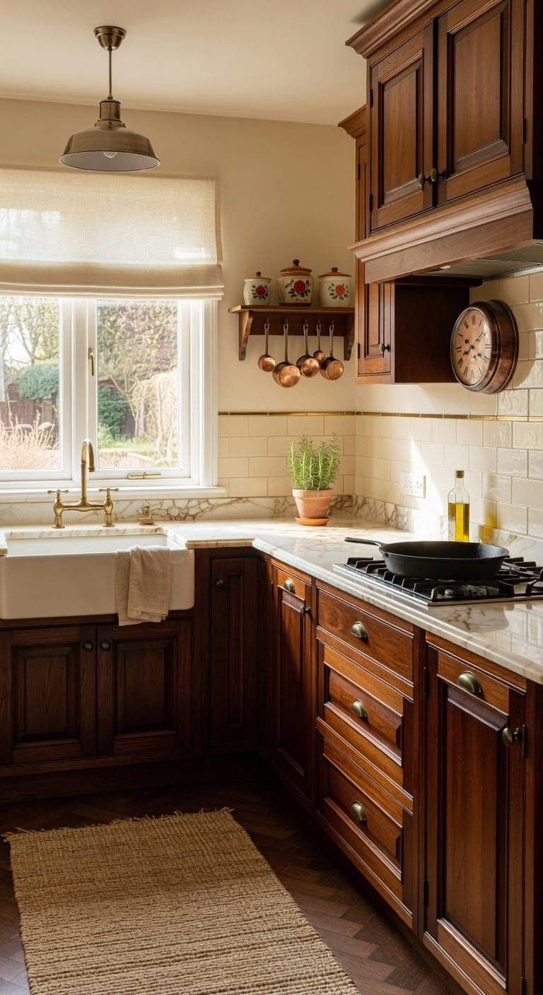 mahogany cabinets with brass
