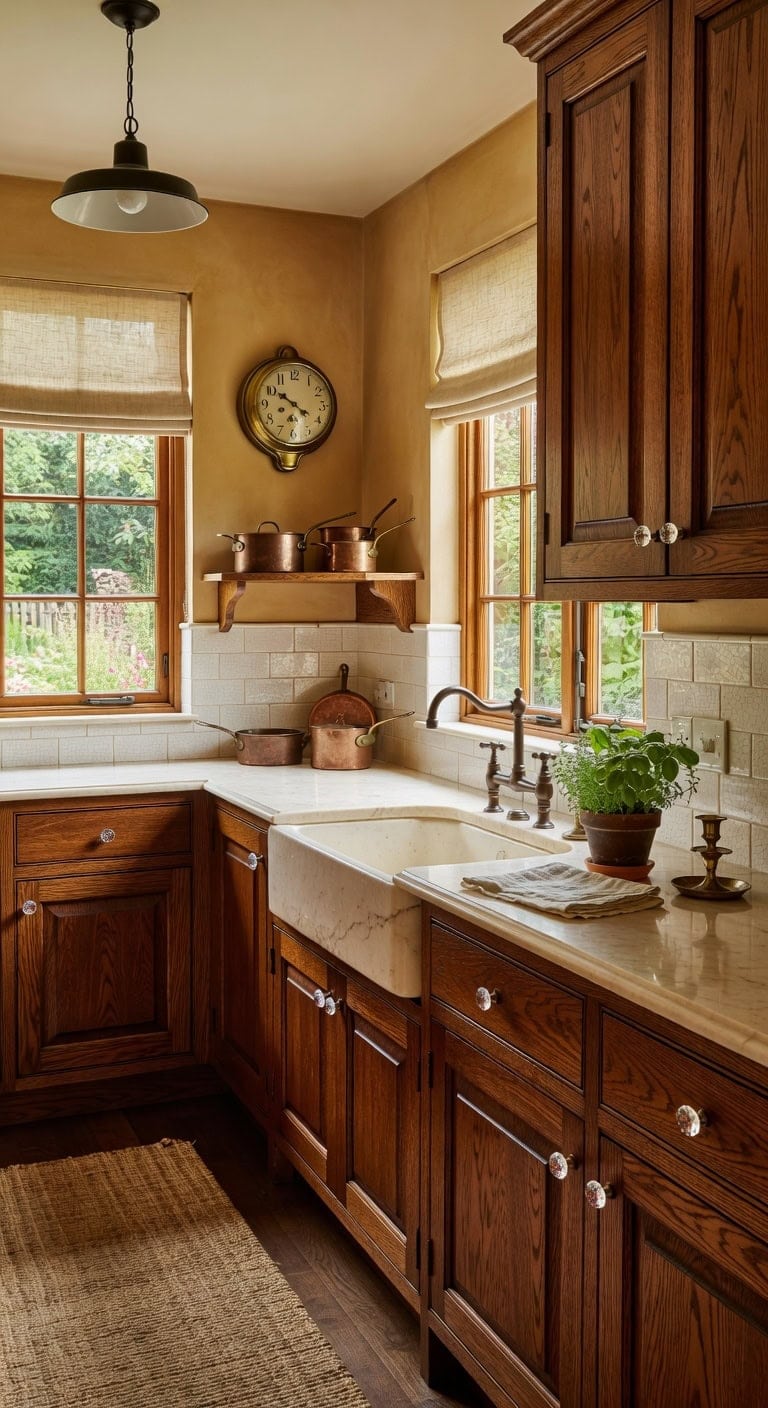 mahogany cabinets with brass