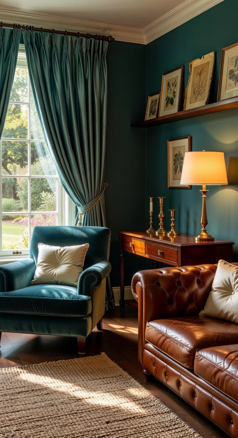 mahogany teal silk brass
