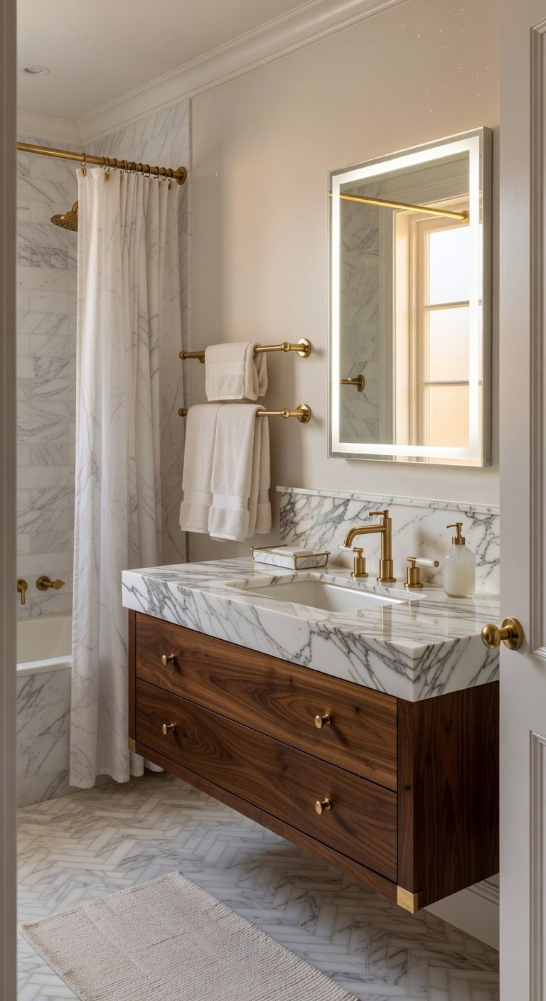 marble vanity with brass