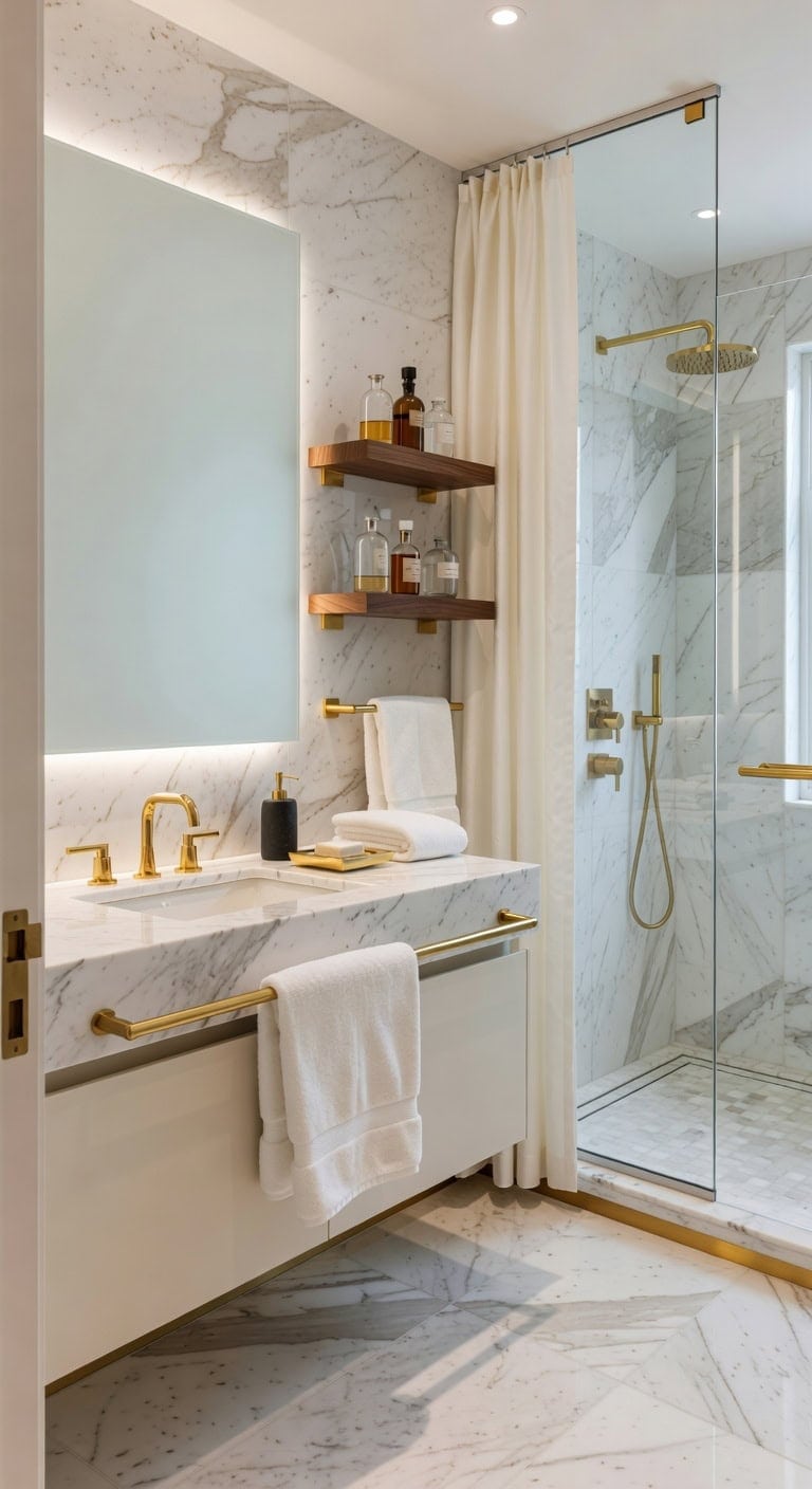 marble white towels gold