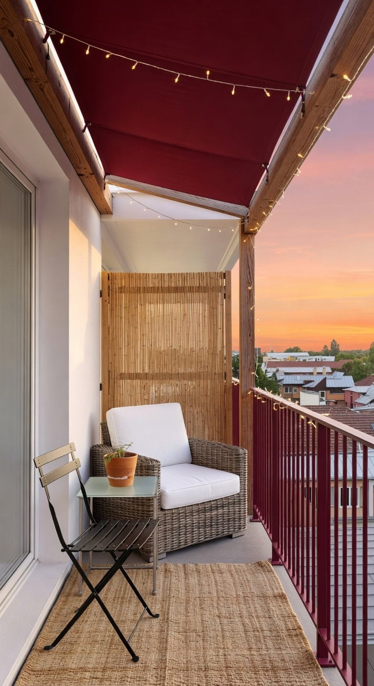 maroon canopy cozy balcony