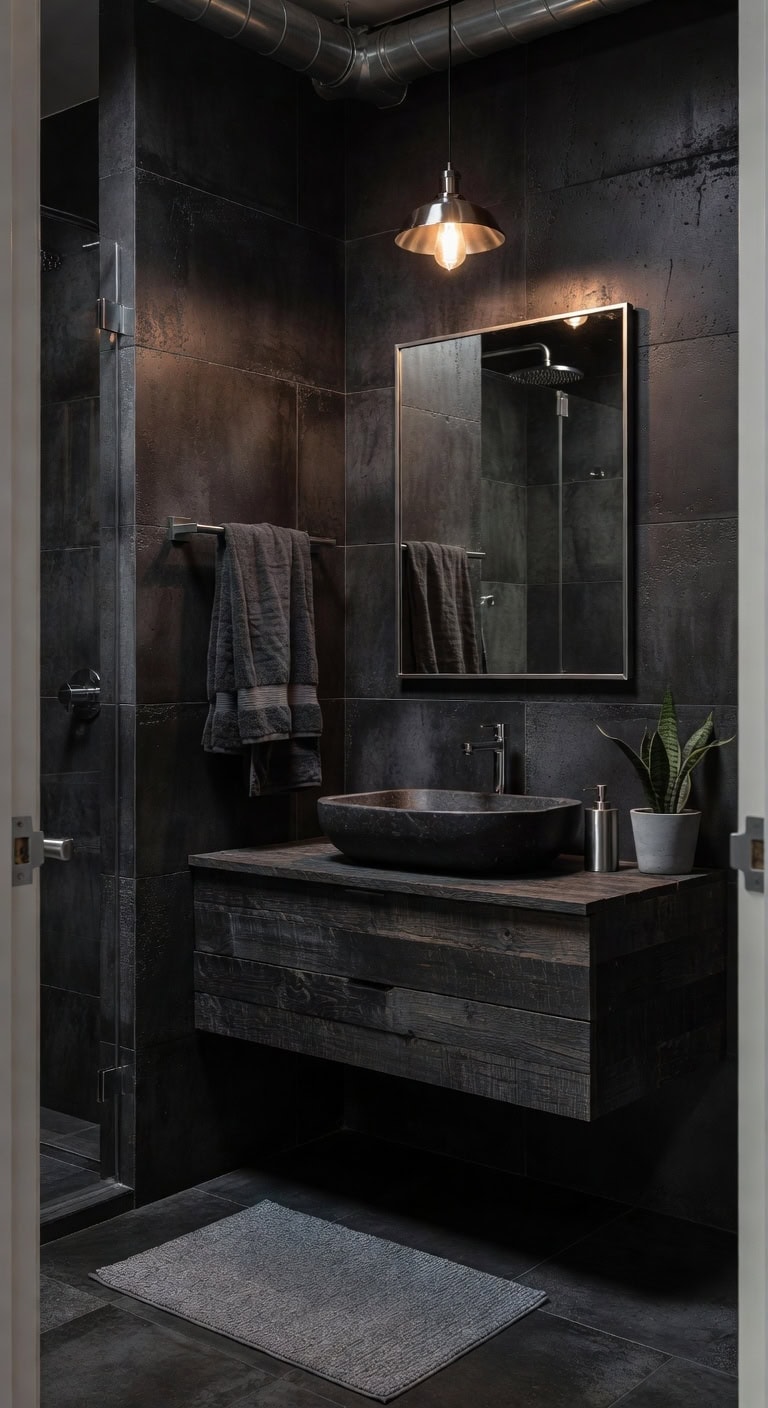 matte black industrial bathroom accents