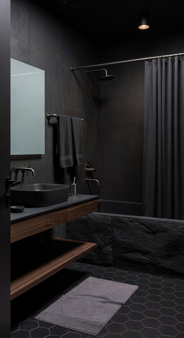 matte black industrial loft bathroom