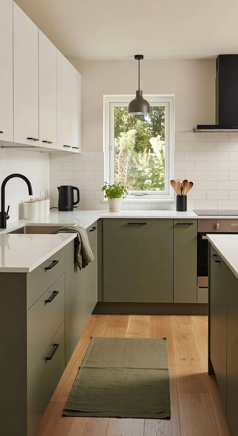 matte olive modern minimalist kitchen