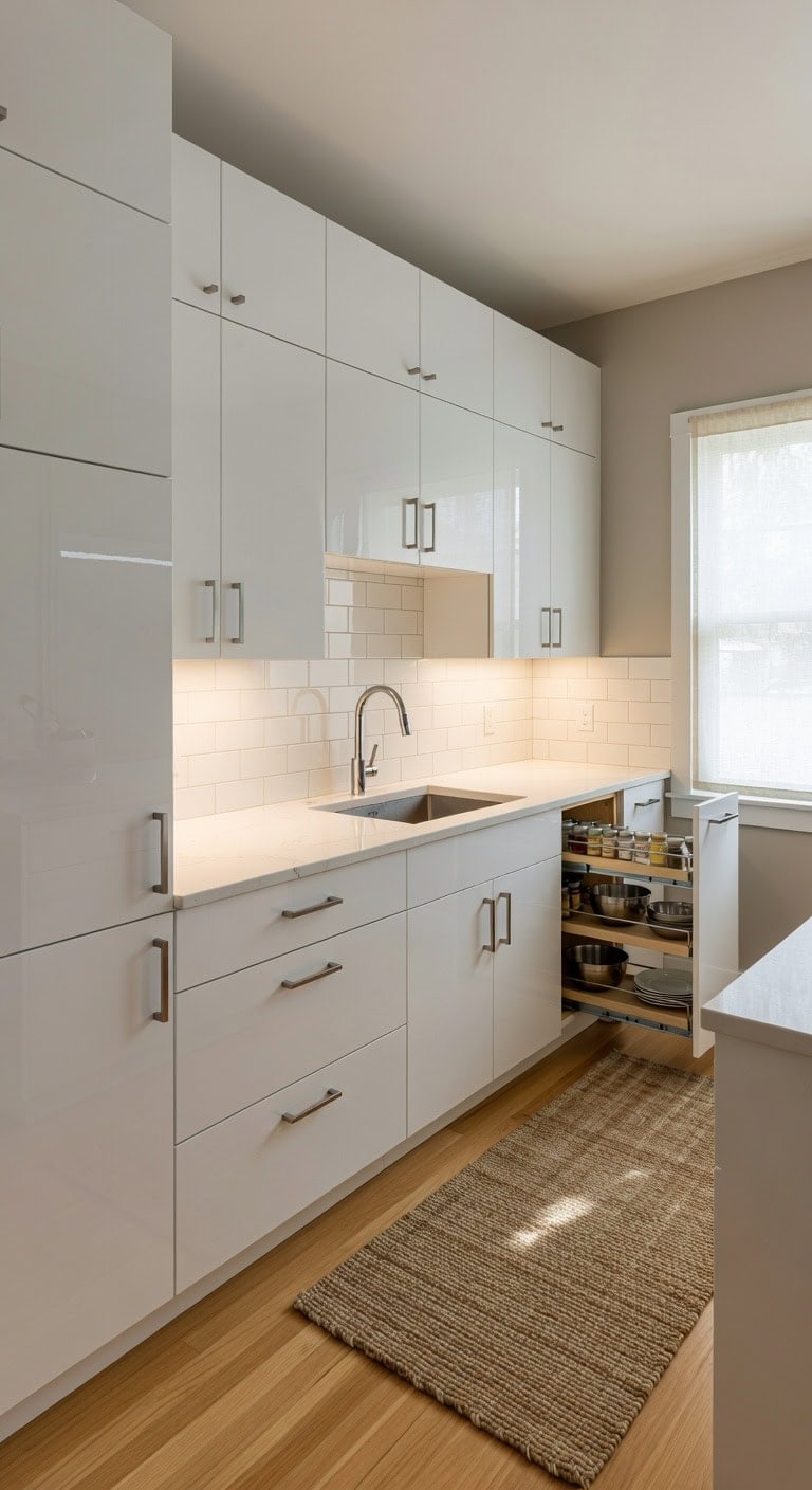 maximized vertical storage enhances kitchen ambience