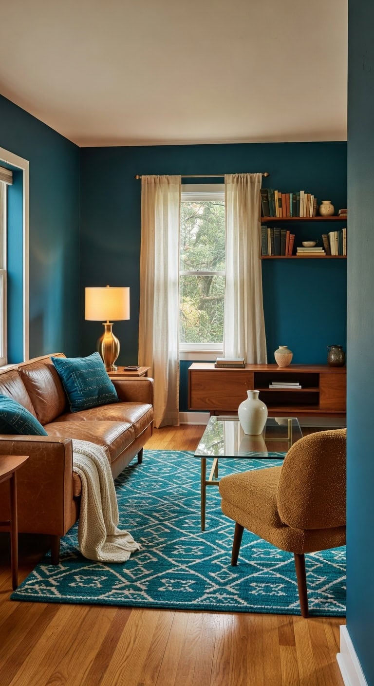 mid century teal geometric lounge