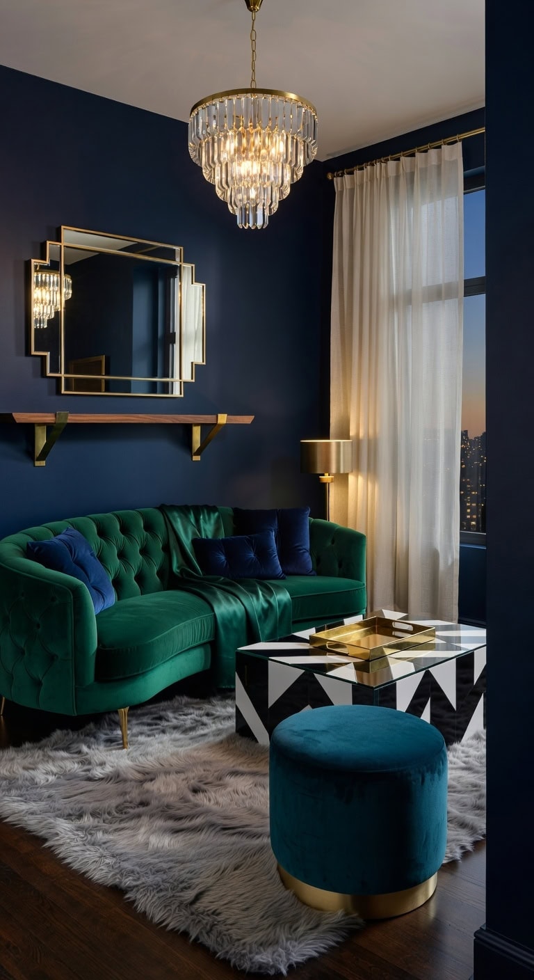 midnight blue art deco glam