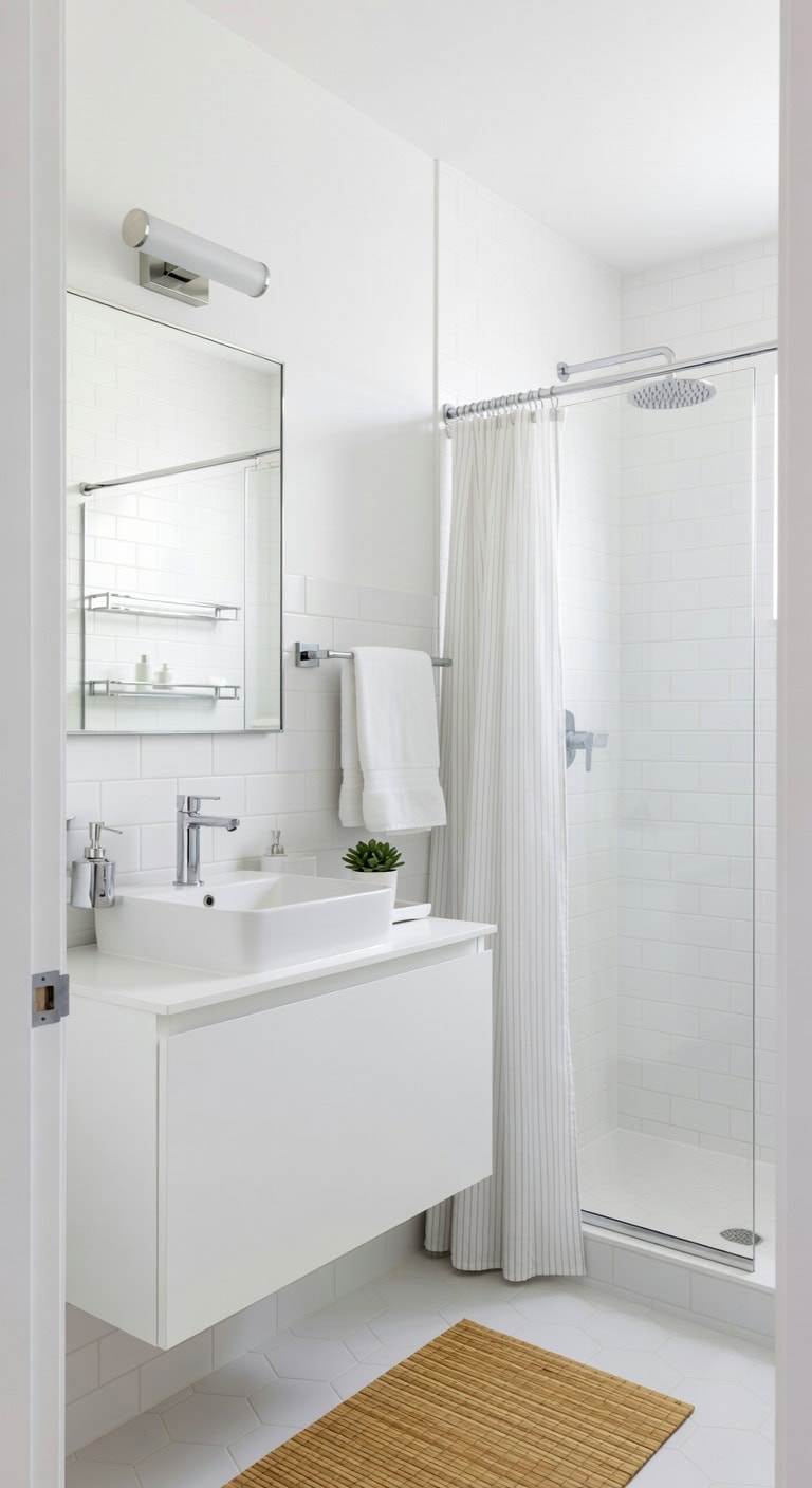 minimalist white chrome bathroom