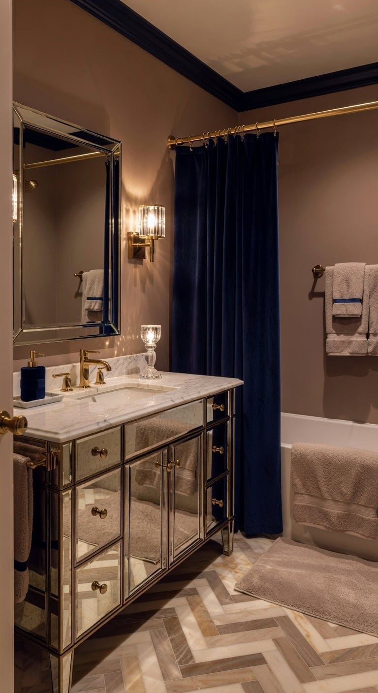 mirrored vanity gold accents