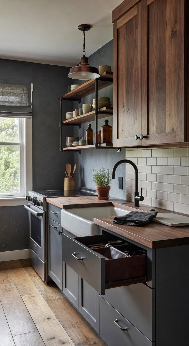 mixed wood rustic modern kitchen