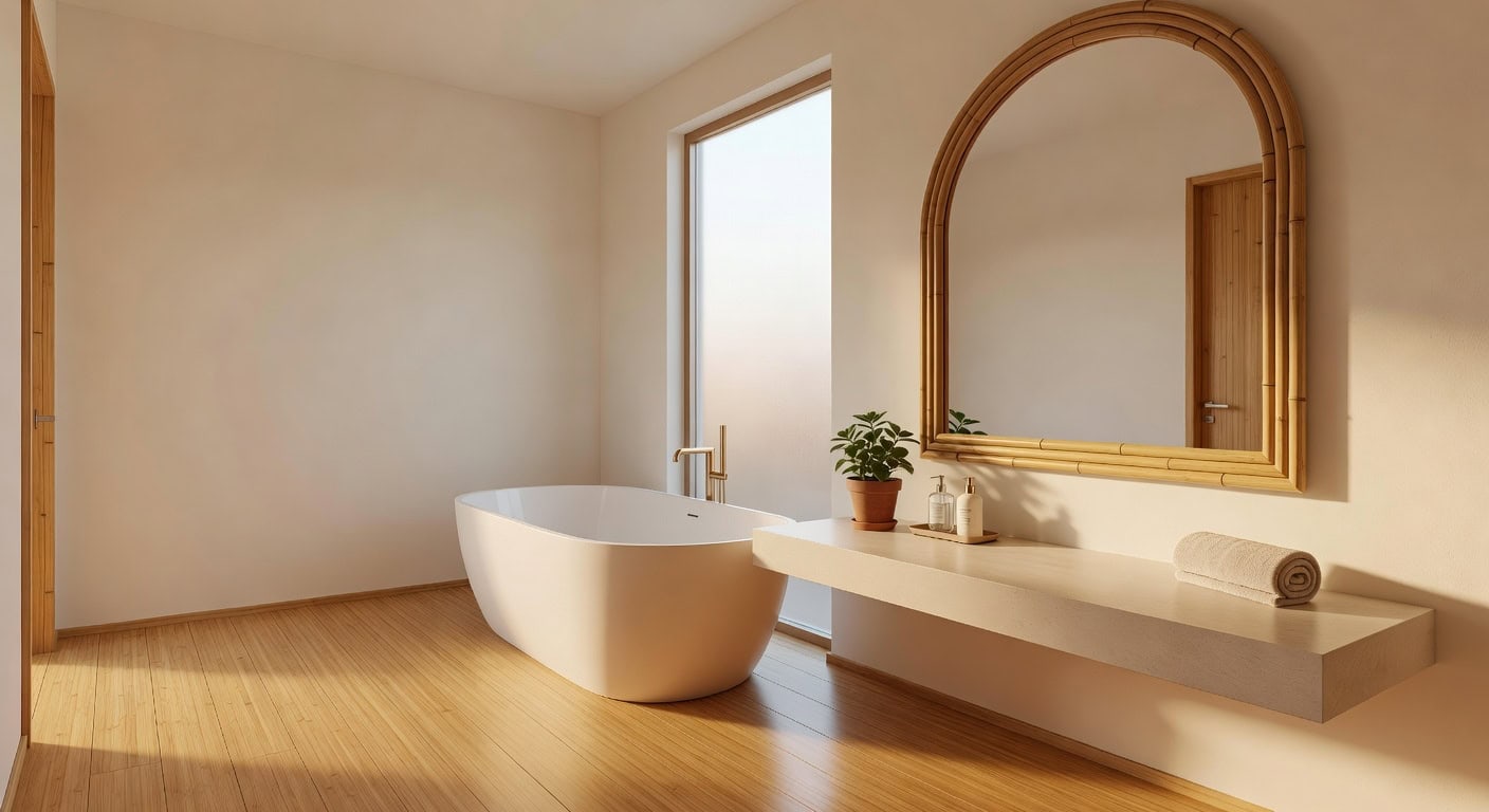 moisture resistant bamboo arched bathroom mirrors