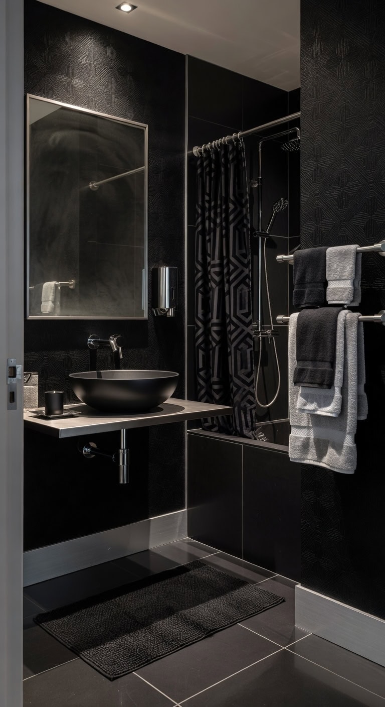 moody black textured bathroom sanctuary