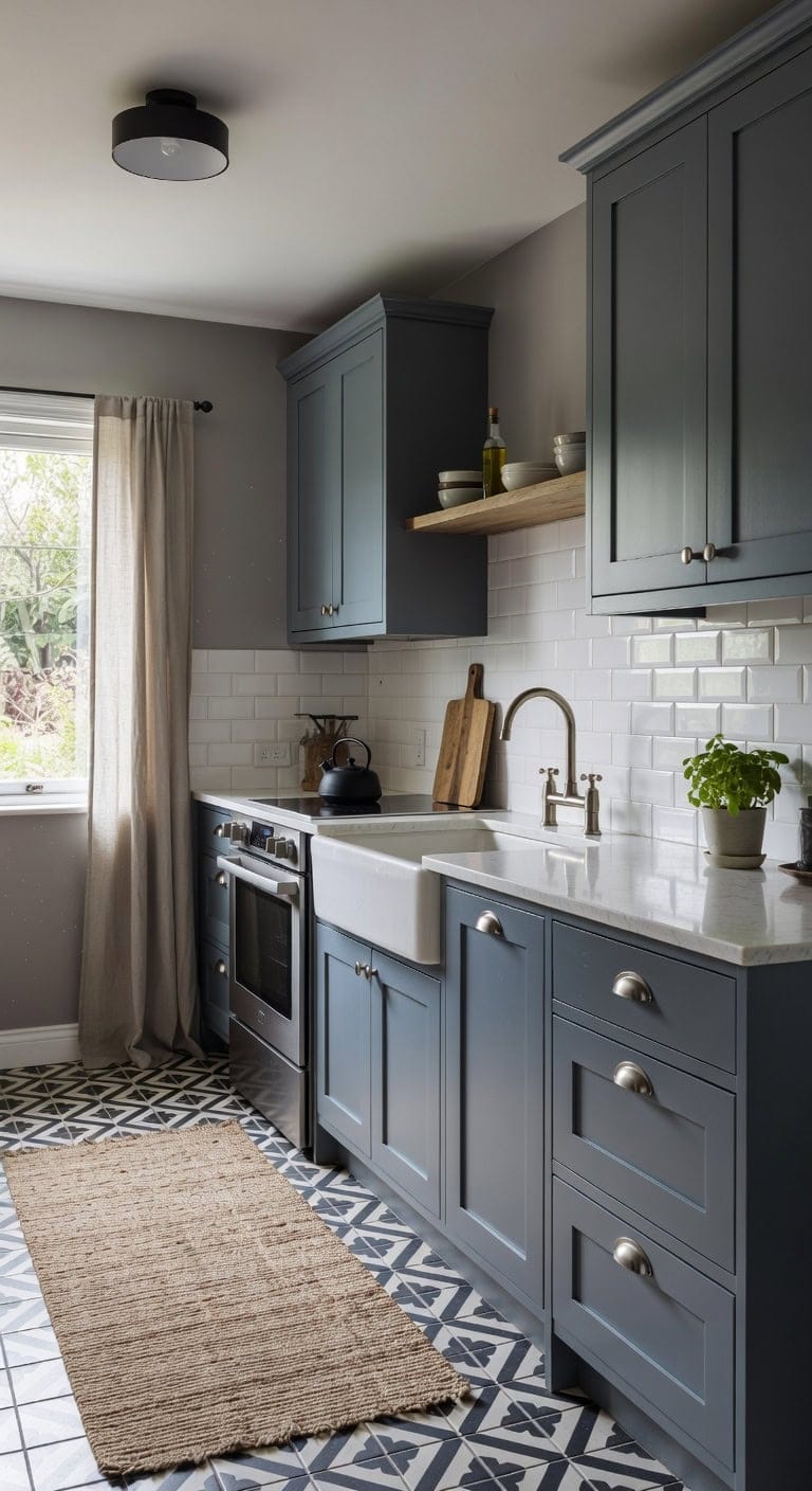 moody blue gray modern kitchen design