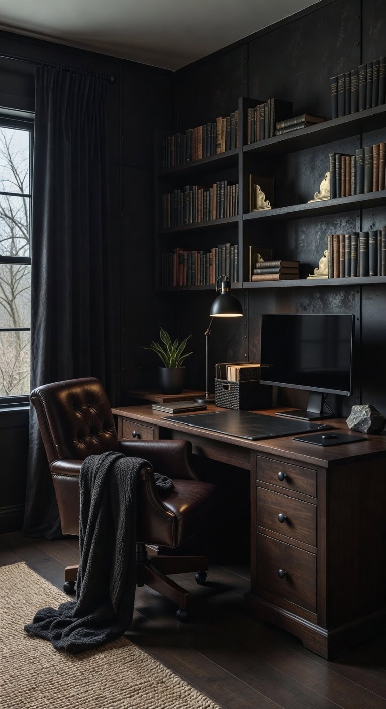 moody focused sophisticated home office