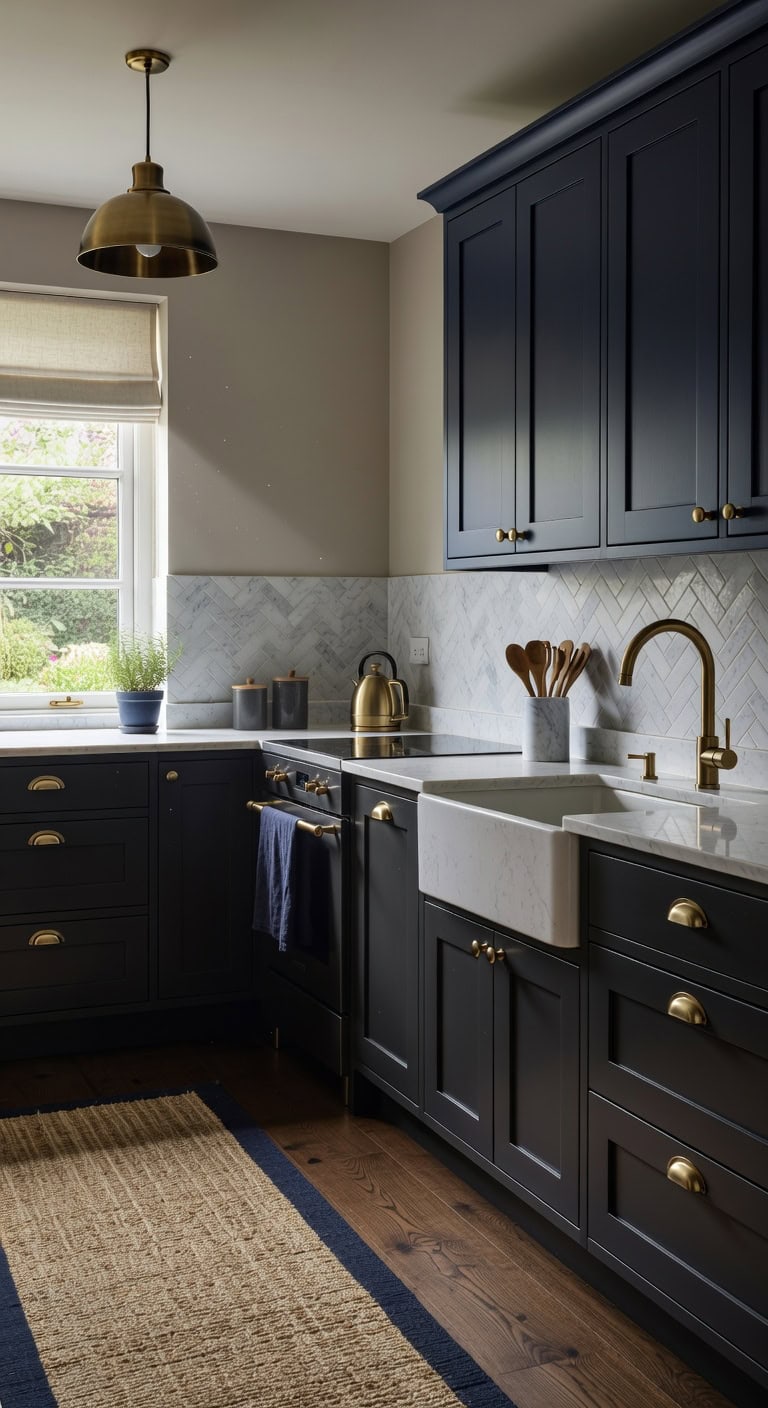 moody layered bold two tone kitchen
