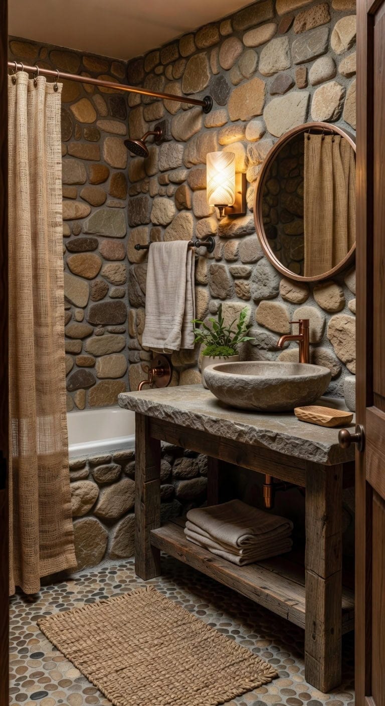 nature inspired rustic bathroom retreat