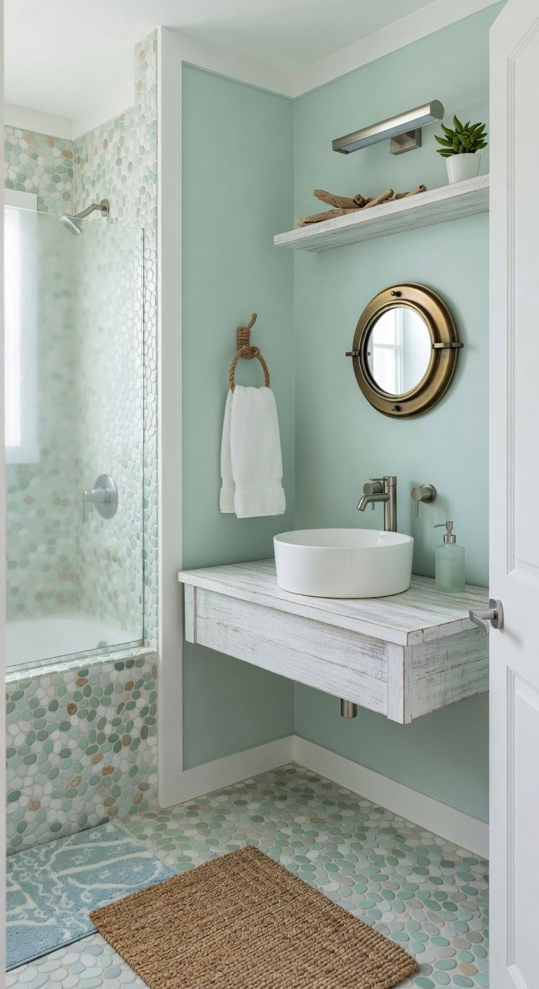 nautical pebble coastal bathroom