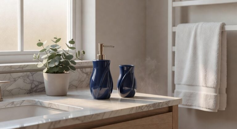 navy blue ceramic soap dispensers