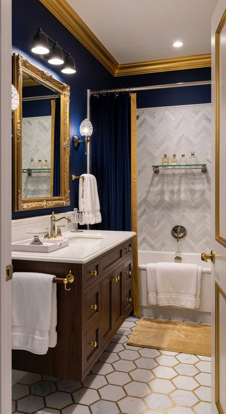 navy velvet glam with gold
