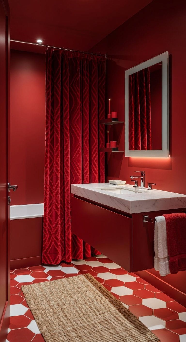 navy velvet luxe bathroom