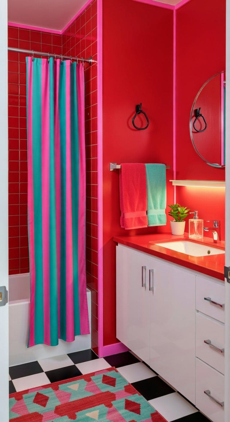 neon retro bathroom with stripes