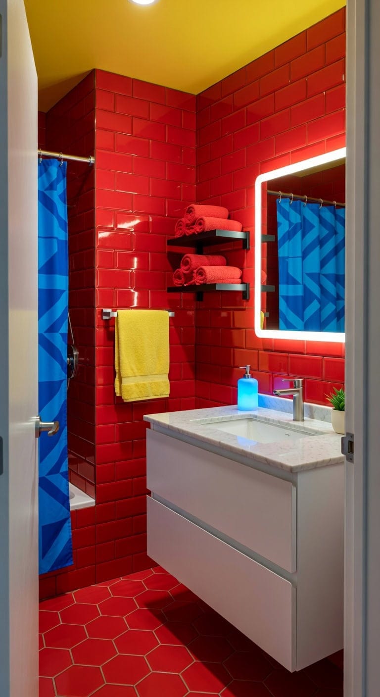 neon yellow retro bathroom pop