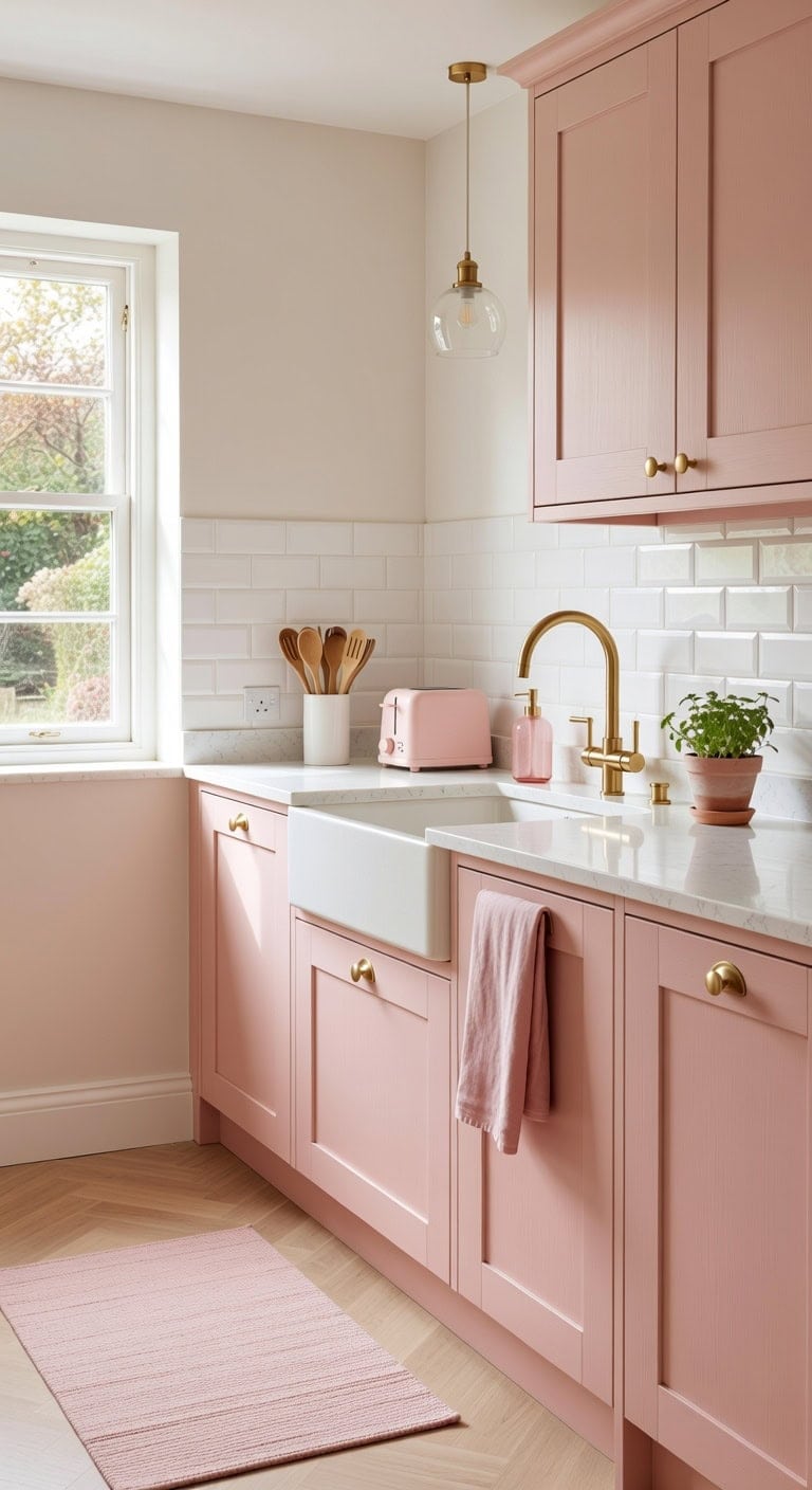 nostalgic pastel pink kitchen charm