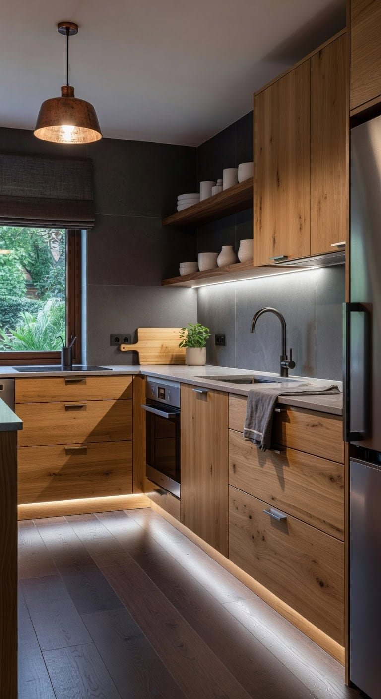 oak cabinets with led