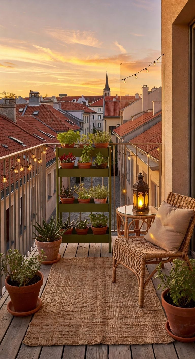 olive terracotta terraced balcony