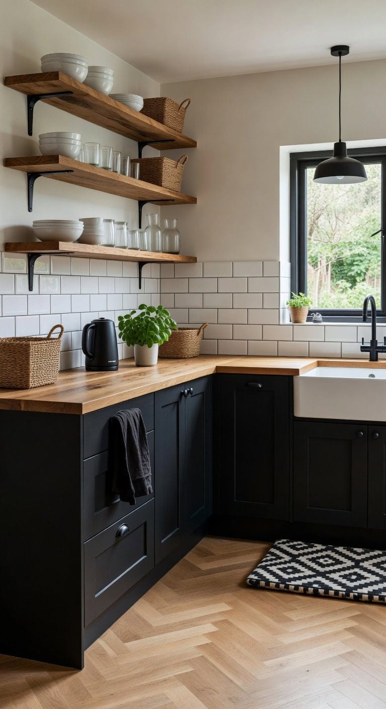 open airy kitchen shelving